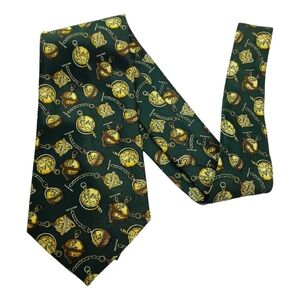 Vintage Rudia Mens Tide Globe Print Green Made in Korea Hand Made 56” Business